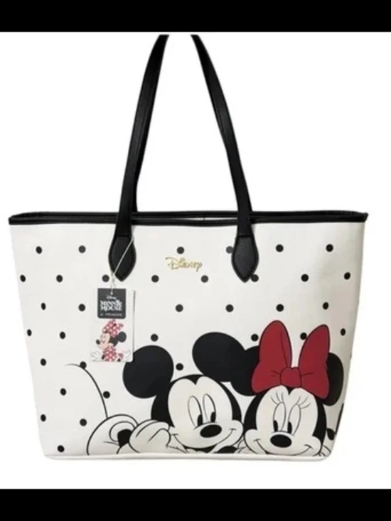 Disney Polka Dot Mickey & Minnie Tote in White, NWT