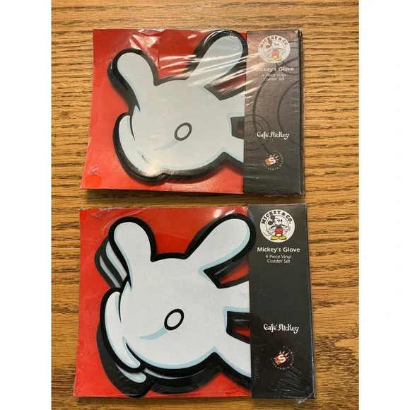 Disney Mickey Mouse Glove Vinyl Coaster Sets Selandia Designs 2 Packs 8 Coasters