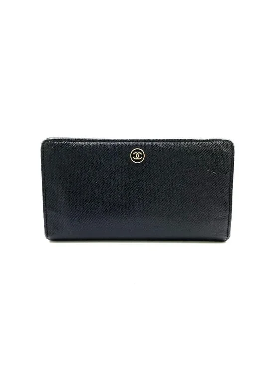 Chanel Coco Button Caviar Leather Black Bifold Wallet Gold