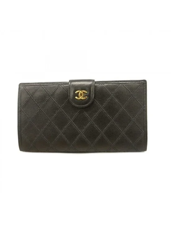 Chanel Wallet Bicolor Leather Black Gold