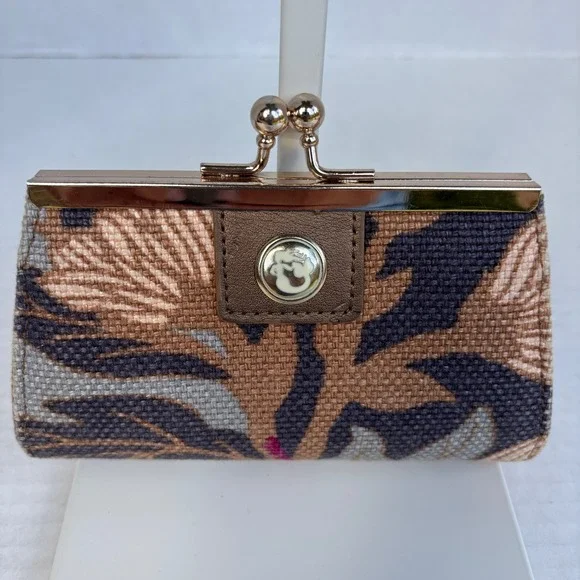 Spartina‎ 449 Daufuskie Island Floral Linen Leather Kiss Lock Coin Purse Wallet