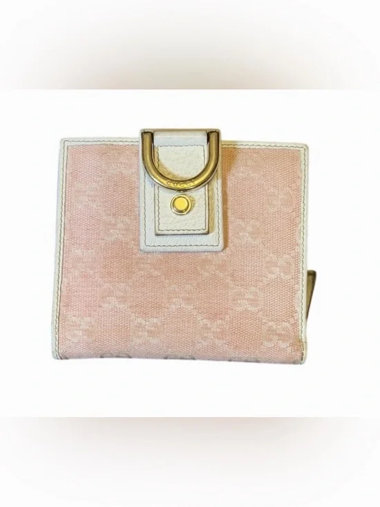 Gucci Pink Canvas Abbey GG Monogram D-Ring Wallet Bifold Zip Coin Pocket