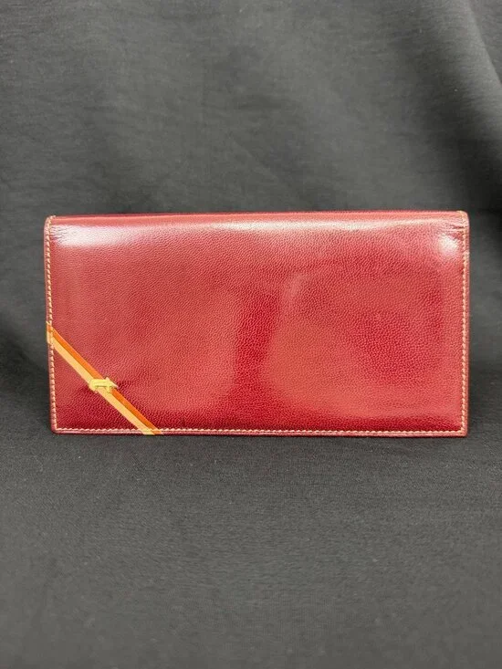 Vintage A. Testoni Burgundy Red Leather Long Continental Checkbook Wallet Italy