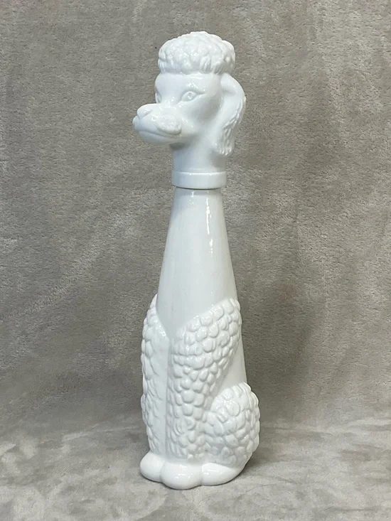 Vtg 60s 70s Poodle Dog Milk Glass Figural Wine Decanter