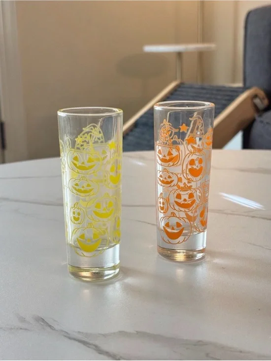 Halloween Pumpkin Shot Glasses - Yellow & Orange Jack-O'-Lanterns