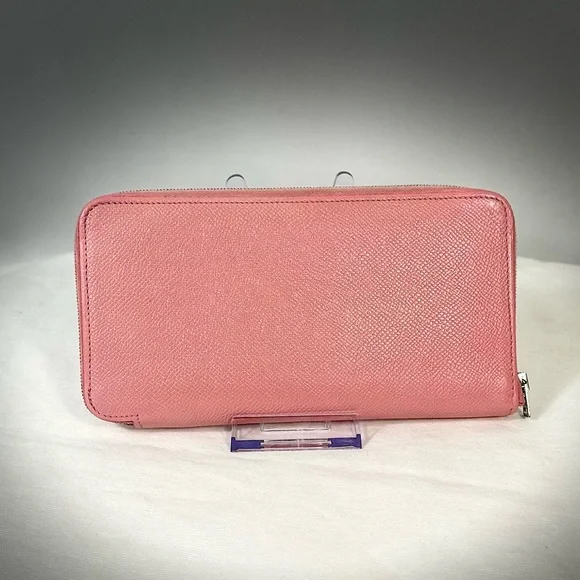 HERMES  Zip Around Long Wallet Epsom pink with‎ orange interior EUC