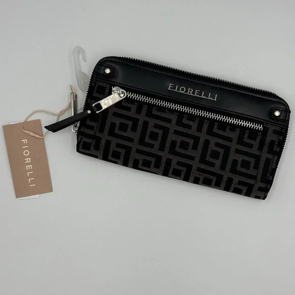 Fiorelli Women's Kate Zipper Wallet, Black Jacquard‎ NWT