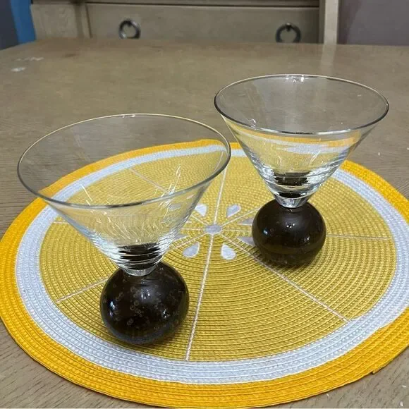 Set Of 2 Martini, Vodka Cocktail Bottom Bubble Glasses