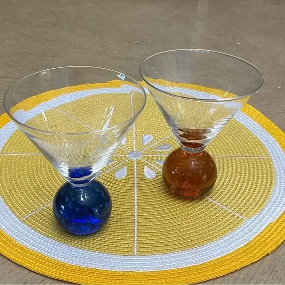 Set Of 2 Martini, Vodka Cocktail Bottom Bubble Glasses