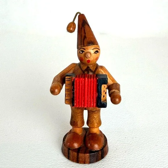 Vintage German Figurine Accordion Player Handcrafted Erzgebirge Folk Art