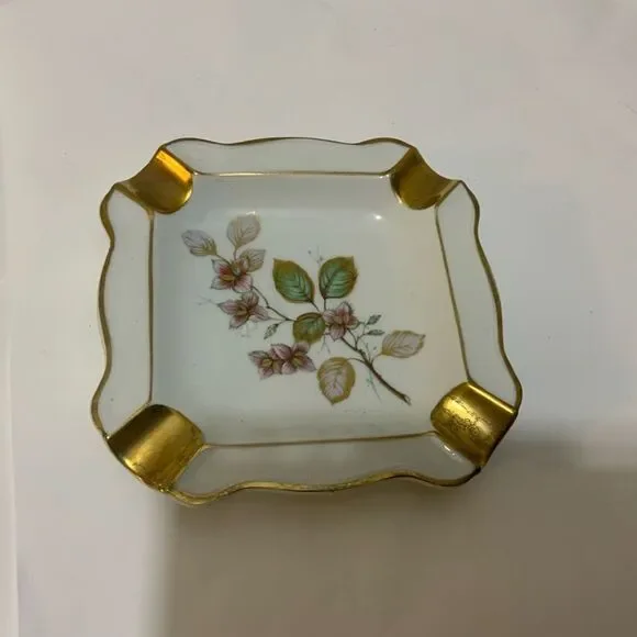 Gerold Porzellan Bavaria Ashtray Made In Western Germany Gold Trim Wild roses