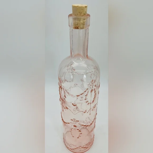 Midcentury Pink Glass Decorative Bottle/Made in Italy/Vintage Wine Carafe