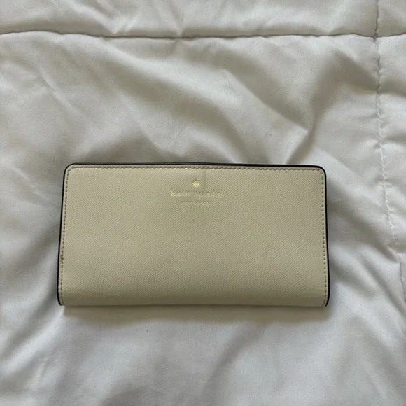 KATE SPADE Leather Slim Bifold Wallet White‎ Cream Quiet Luxury Designer READ