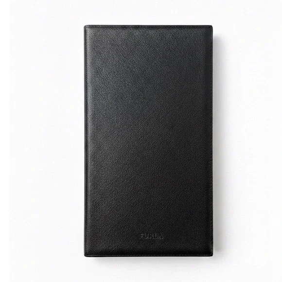 NIB! Furla Black Leather Passport Wallet Long Bifold Vacay Travel Adventure Trip