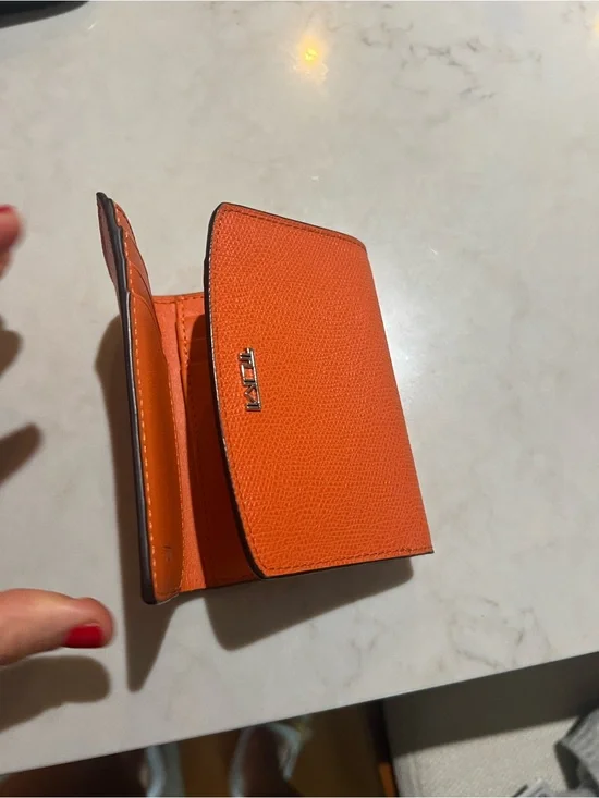 Tumi Orange Textured Trifold Card Wallet