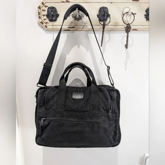 TUMI Alpha Expandable Black Monogram Briefcase/Laptop Bag W/ Aftermarket Strap!‎