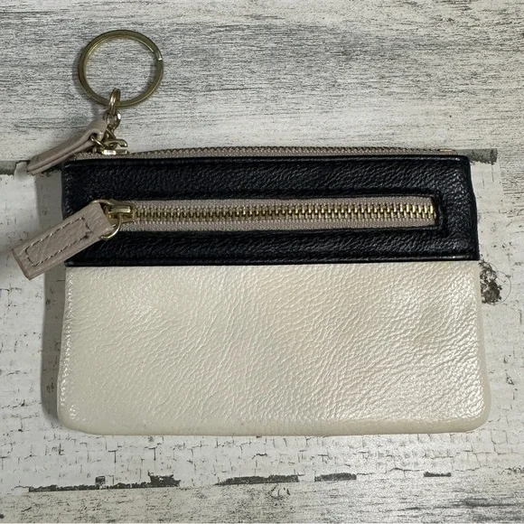 Cream Leather Zip Wallet Coin Purse Cardholder‎