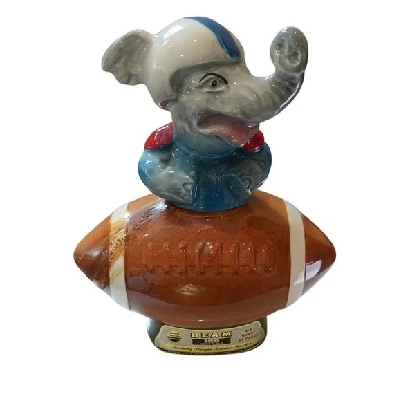 Vintage Jim Beam Decanter Elephant Football Player OS Blue Brown Collectible
