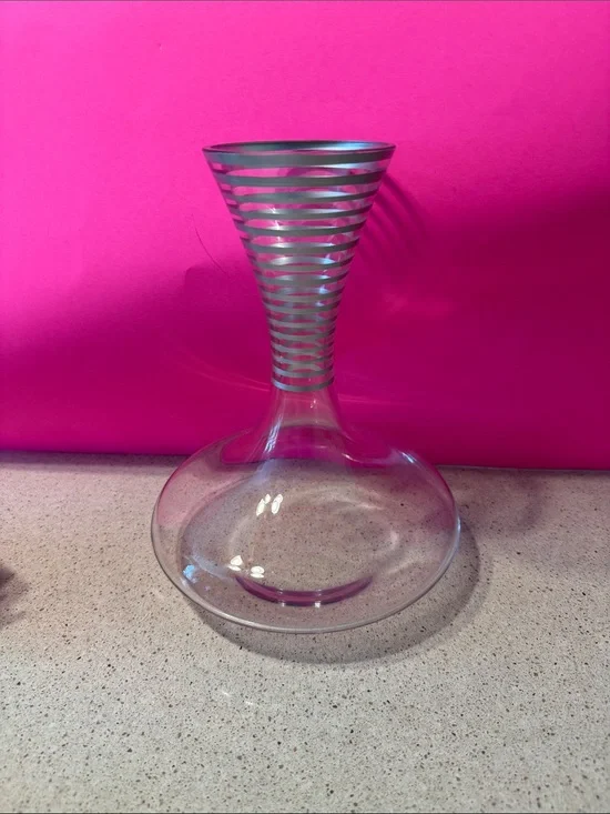 Clear Glass Wine Decanter with Silver Stripe Neck