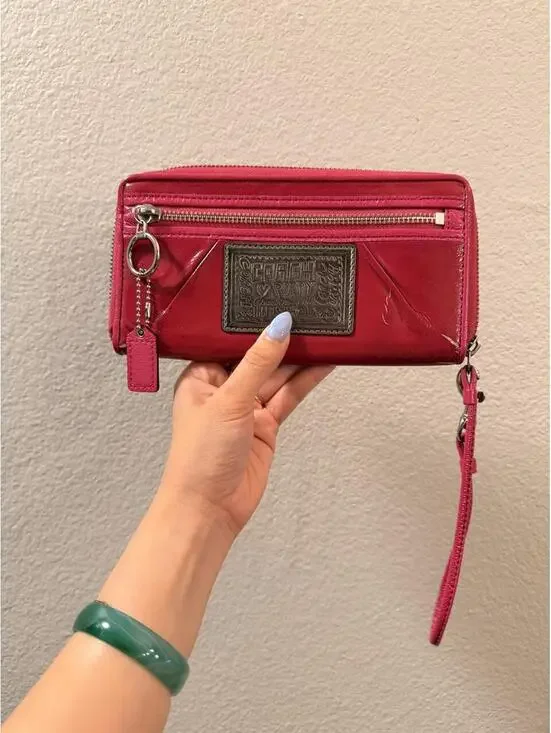 Coach Hot Pink Patent Poppy Wallet with Wristlet Strap