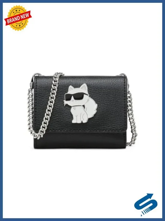 Leather Wallet Crossbody on a Chain with Snap Closure