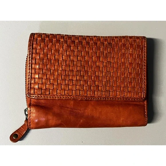 Harbour 2nd‎ Wallet Womens One Size Orange Leather Woven Zip Around Anchor Logo