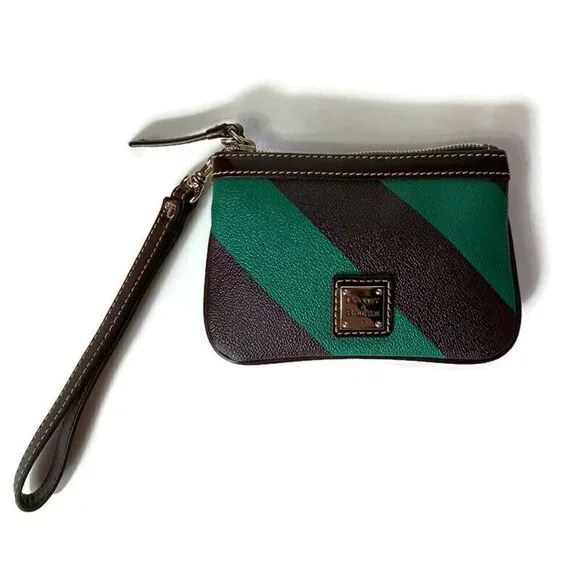 Dooney & Bourke Green Stripe Leather Wristlet