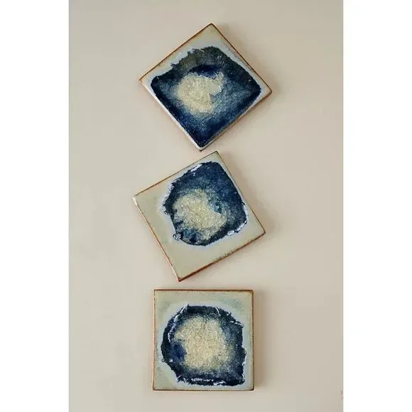 Anthropologie Molten Rock Coasters Navy Blue Set of 4 NEW