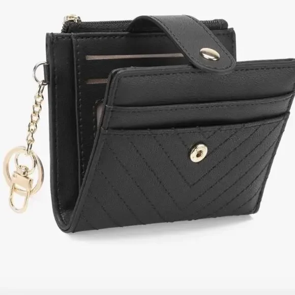 NWT Black Quilted Wallet with Gold Accents