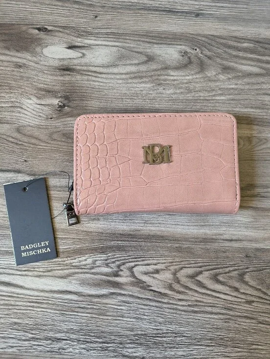 Badgley Mischka Pink Croc-Embossed Wallet