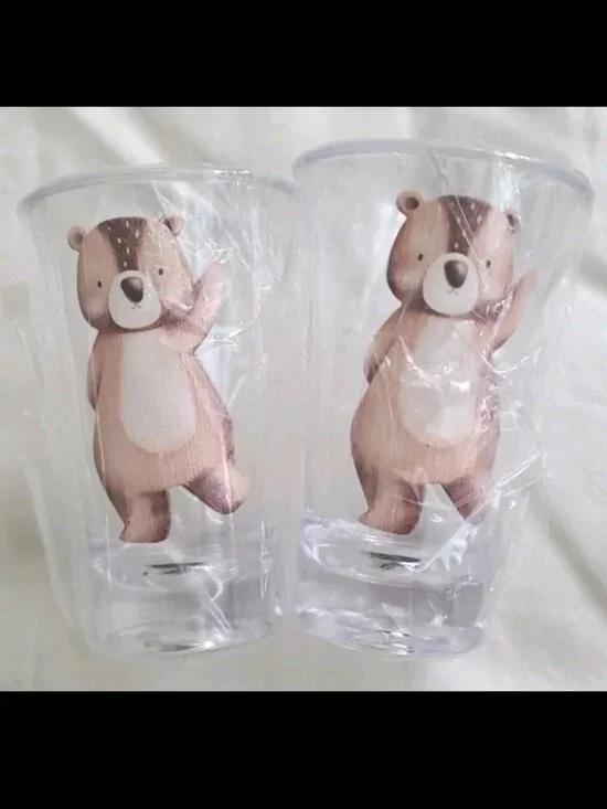 Brand New 🐻 In Packaging Set Of 2 Bear Cub Acrylic Shot Glasses Cute Woodland