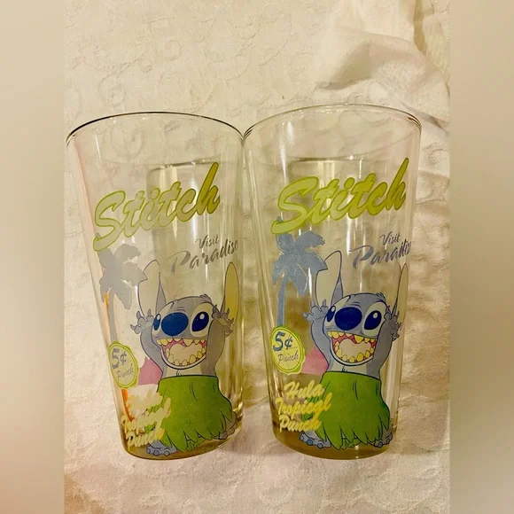 Set of 2 vintage Disney stitch beer glasses made in HongKong , 5 Cents punch