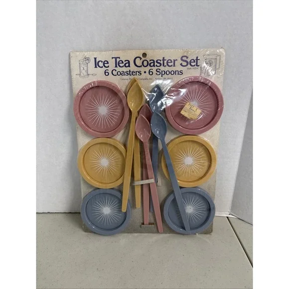 Vintage Gessner‎ Products Ice Tea Coaster Spoon Set 12pc Starburst MCM 162HC New