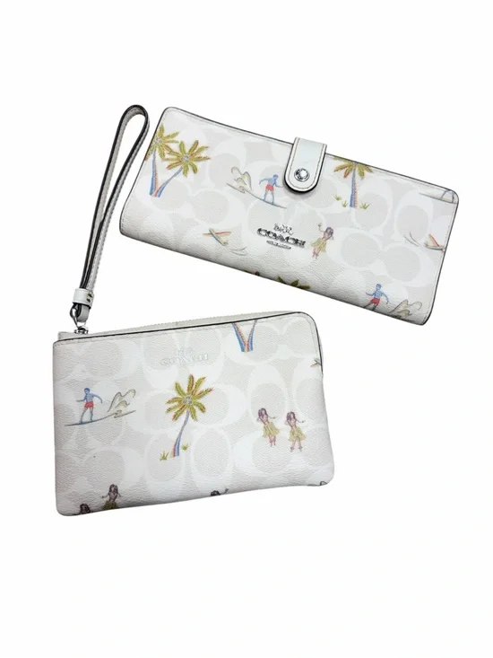 Coach White Signature Hula Beach Print Wallet & Wristlet Set
