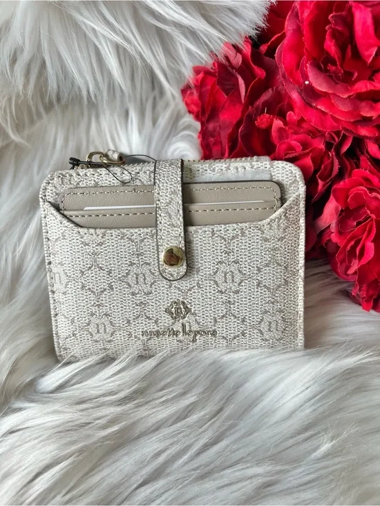 NWT Nanette Lepore Beige Monogram Card Case Wallet