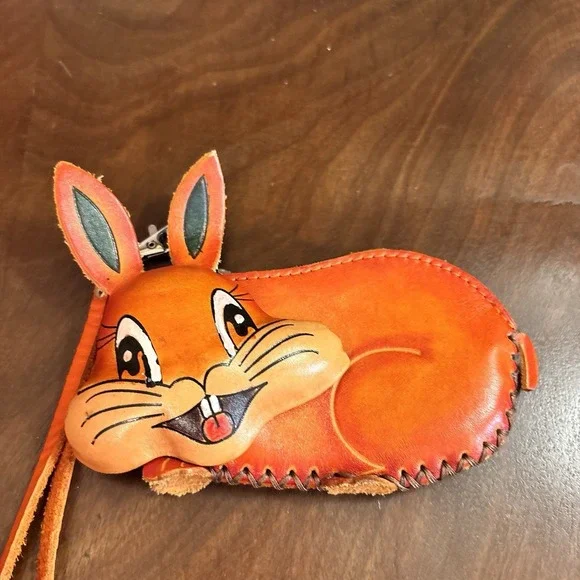 Handmade Leather Bunny Coin Purse Wristlet 3D‎ Rabbit Wallet