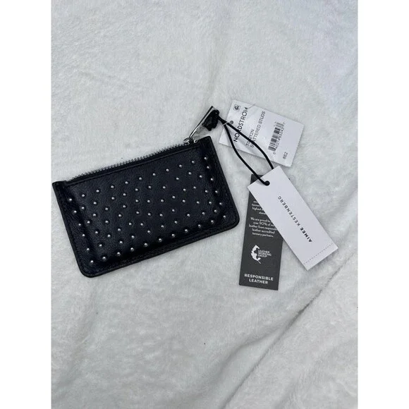 Aimee Kestenberg Wallet Womens One Size Black Studded Leather Zip Card Case