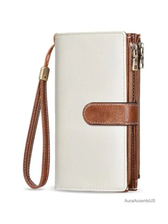 PU Leather RFID Blocking Large Capacity Zip Wristlet Clutch with Phone Pocket &