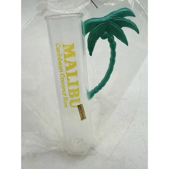 VTG 90s Malibu Caribbean Coconut Rum Plastic Tube Shot Glass Palm Tree Sealed