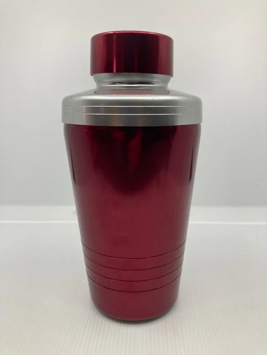 Vintage Mid-Century Red Anodized Aluminum Cocktail Shaker Retro Atomic Barware
