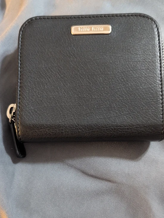 Miu Miu Black Pebbled Leather Zip-Around Wallet
