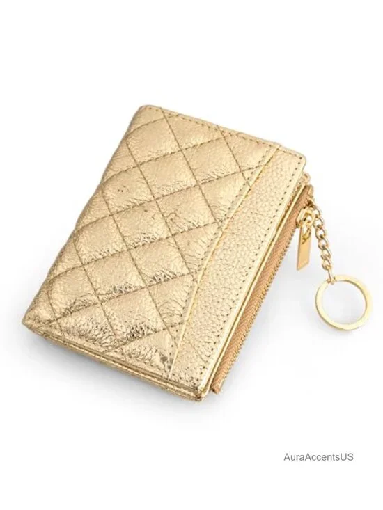 Genuine Leather Small RFID Bifold Wallet with Zipper Pocket Keychain
