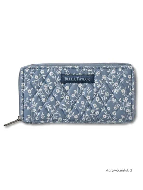 Quilted Cotton Zip Around Card Wallet with RFID Protection