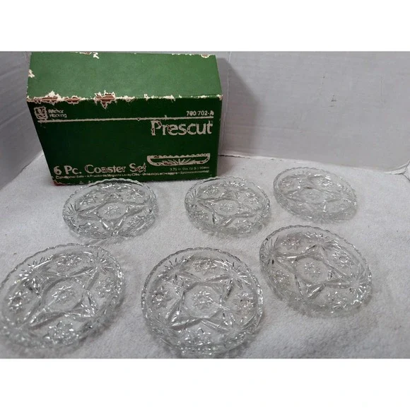 NIB Anchor Hocking Coaster Set Clear Glass Prescut‎ Star of David Glass 6pc Box
