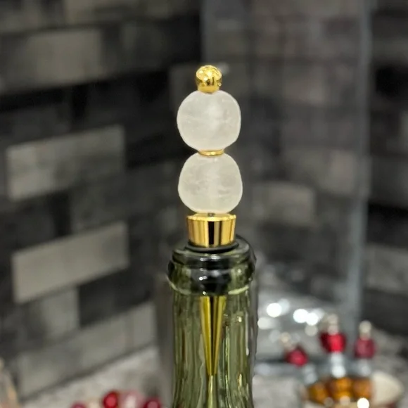 Hand crafted recycled sea glass wine bottle stopper white frost
