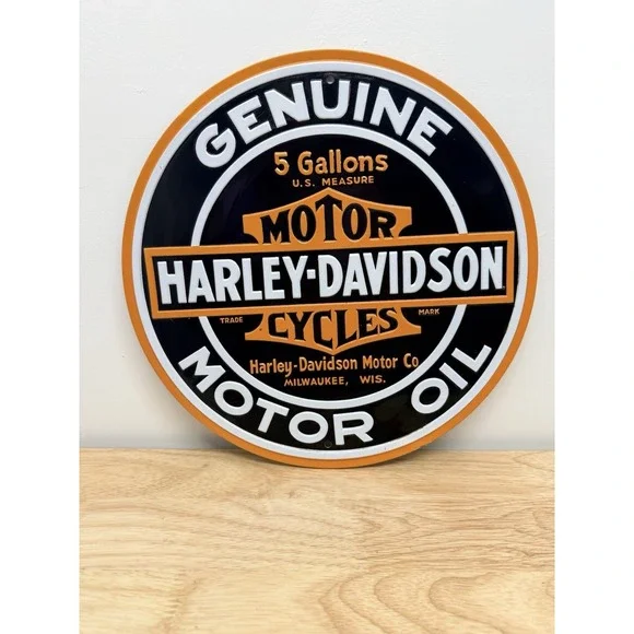 Harley Davidson Genuine Motor Oil Embossed Tin Metal Sign Bar Garage Man Cave
