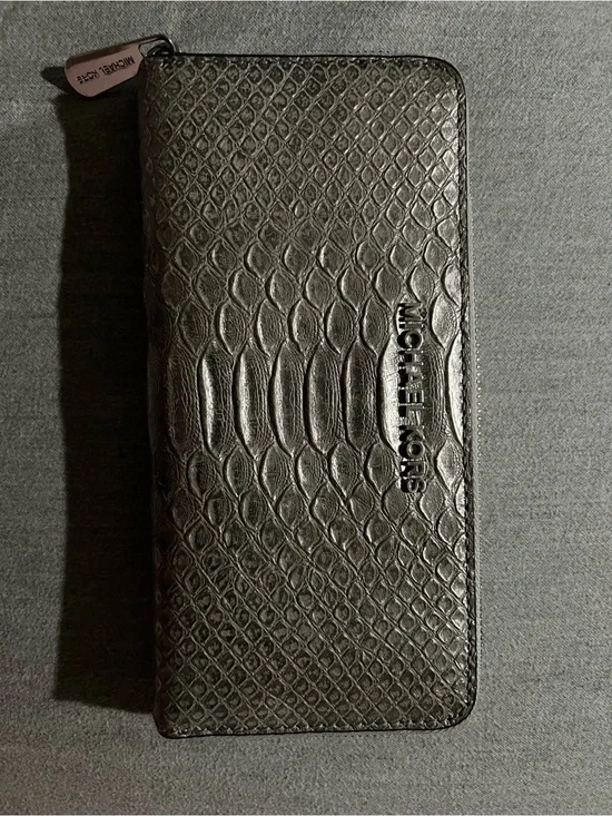 Michael Kors Metallic Silver Snakeskin Zip Around Wallet Large