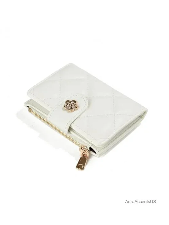 Small Faux Leather Quilted Floral Snap Wallet with Card Slots & Coin Zip Pouch