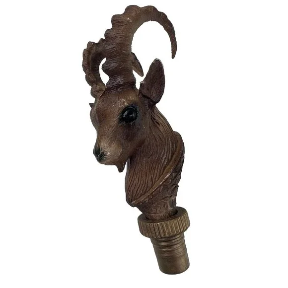 Vintage Ram Head Bottle Stopper Cork Wine Liquor Plastic Faux Wood Cork Gift