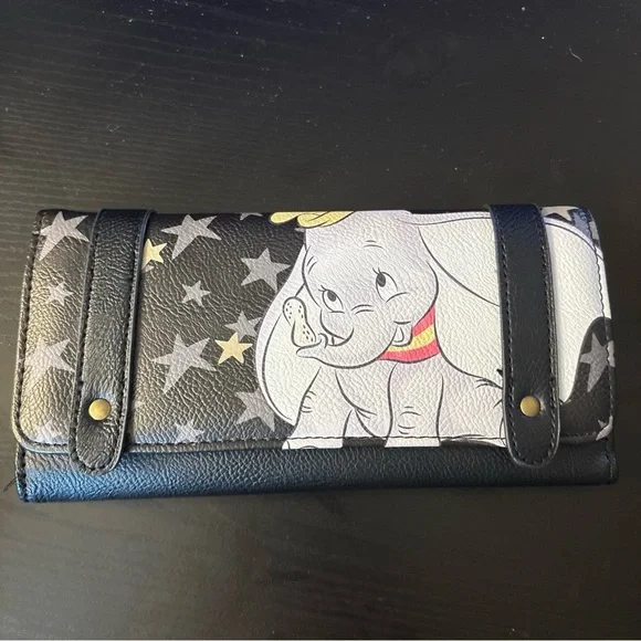 Loungefly Disney Dumbo Long Wallet Black Large Snap EUC